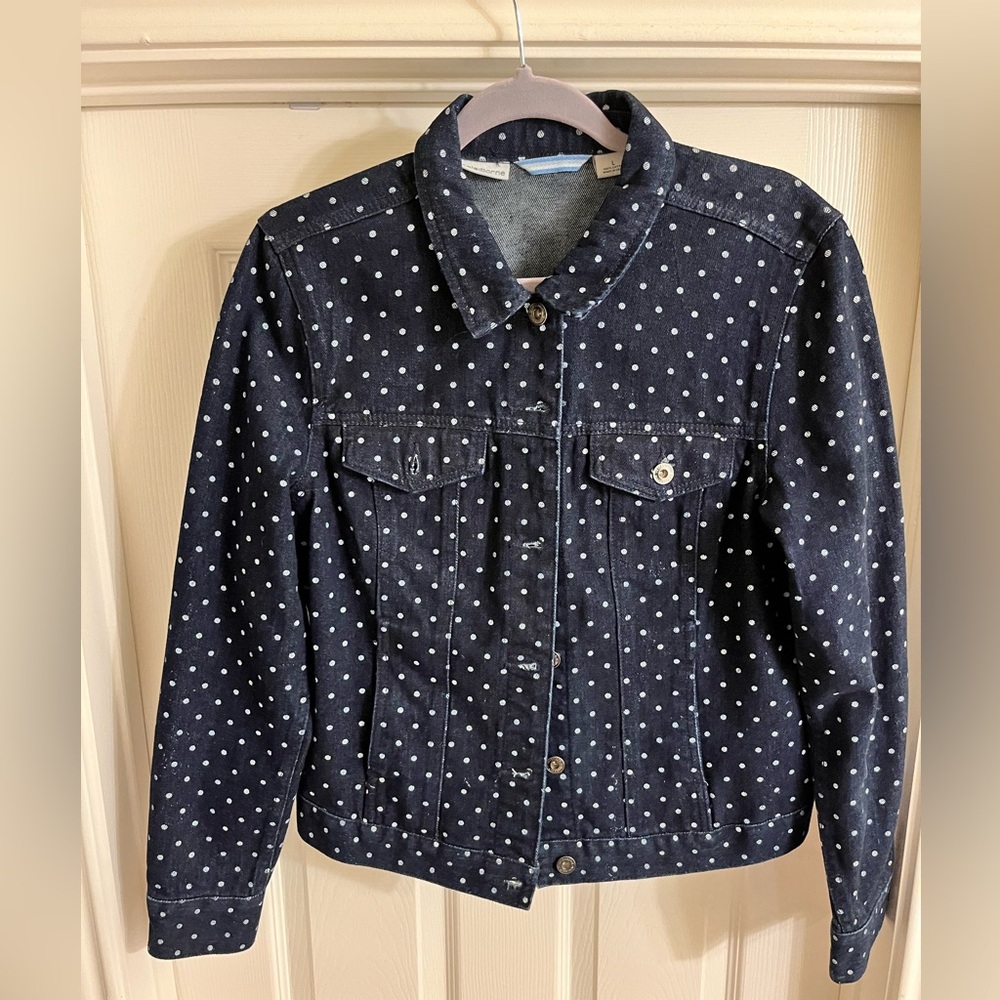 Like new, Liz Claiborne polka dot blue jean jacket. Large